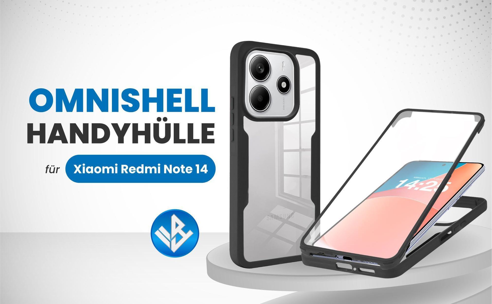 Schwarze 360 Grad Hülle für Xiaomi Redmi Note 14 mit Kameraschutz