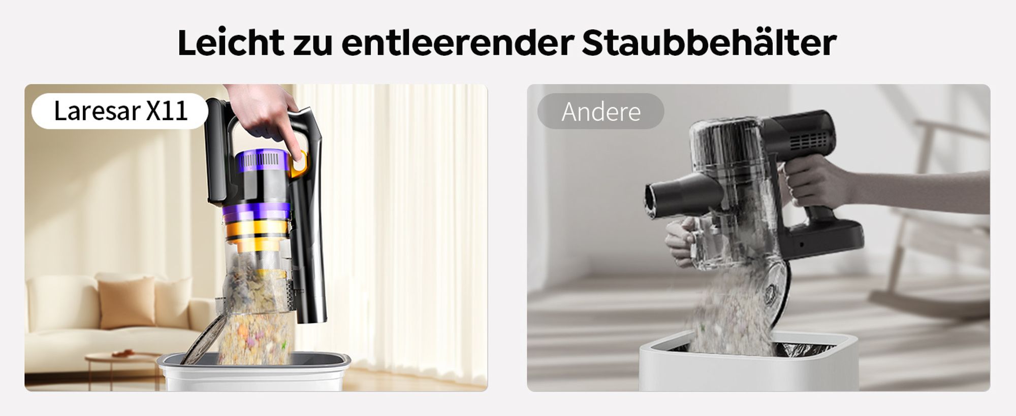 Laresar X11 Akku Staubsauger, 550W/75.000pa Staubsauger Kabellos mit Touchscreen, Bis zu 60 Min Laufzeit, Kabelloser Anti-Tangle-Staubsauger