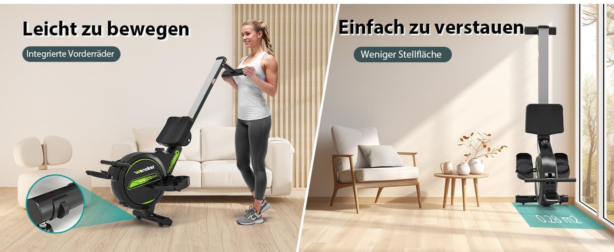 Wenoker Rudergerät für Zuhause mit APP, Leises Magnetisches Rudergerät mit LCD-Display, 16 Stufen Widerstand, Indoor-Gerät für das Home-Gym