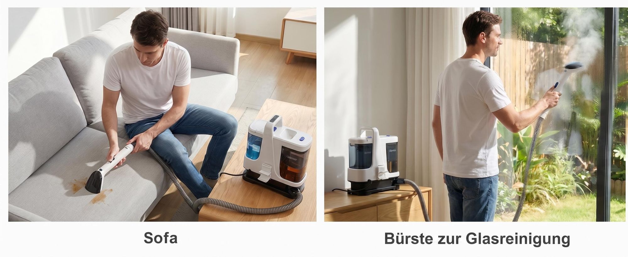 Lubluelu V9 Polsterreinigungsgerät Waschsauger mit Dampffunktion, 60 °C Warmwasser, 16500Pa, 1250W Nasssauger für Sofa Auto Teppiche Selbstreinigung