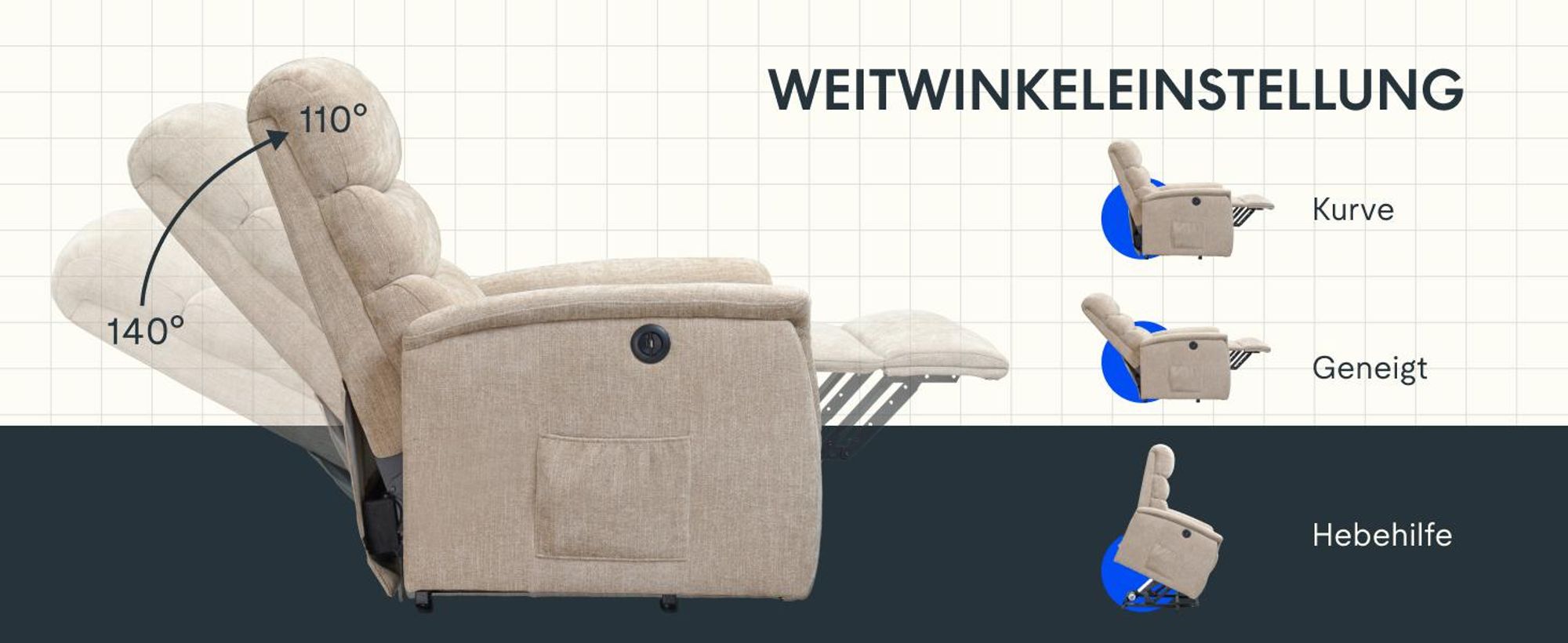 FLEXISPOT XL3 Pro Elektrischer Massagesessel mit Heizfunktion, Aufstehhilfe, USB-Anschluss, Fernbedienung und Seitentasche für Senioren (Beige)