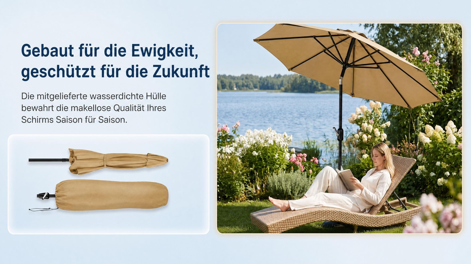 Sonnenschirm Ø2,7m Gartenschirm Terrassenschirm Marktschirm UV50+ wasserabweisend–mit Kurbel & neigbar,8 stabile Streben, Belüftung, inkl. Schutzhülle