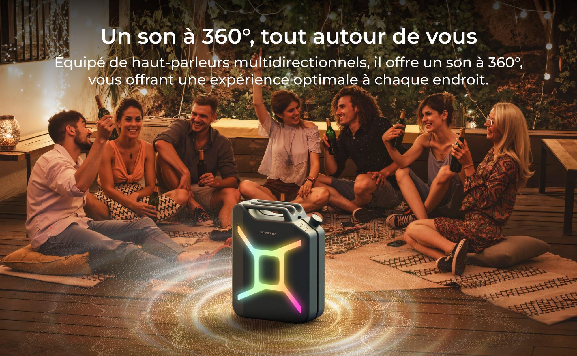 ULTIMEA Go tragbarer Party-Lautsprecher, 300 W Bluetooth PartyBox mit Bass-Boost, RGB-Beleuchtung, Mikrofon-/Gitarreneingang, Party & Outdoor, Blau