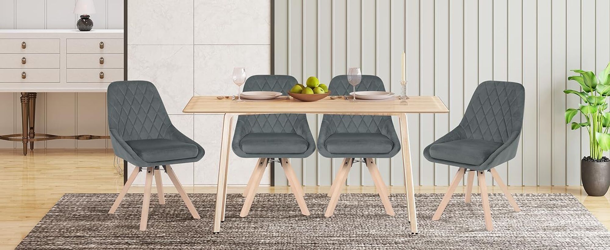 WOLTU 2er Set Esszimmerstühle drehbar, Drehstuhl, Küchenstuhl, Polsterstuhl mit Samtbezug, Wohnzimmerstuhl, Design Stuhl, Beine aus Buchenholz, Schwarz