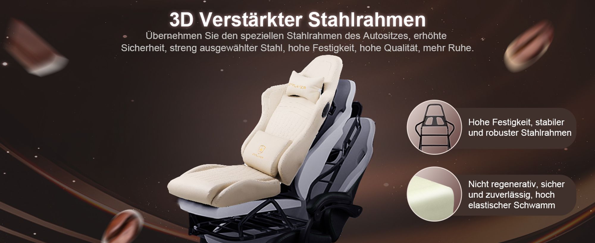 GTPLAYER Gaming-Stuhl ACE PRO, Ergonomischer Bürostuhl Neigbare Armlehnen Mit Fußstütze, Hi-Fi Lautsprecher, Beeindruckende Klang-atmosphäre, Ivory
