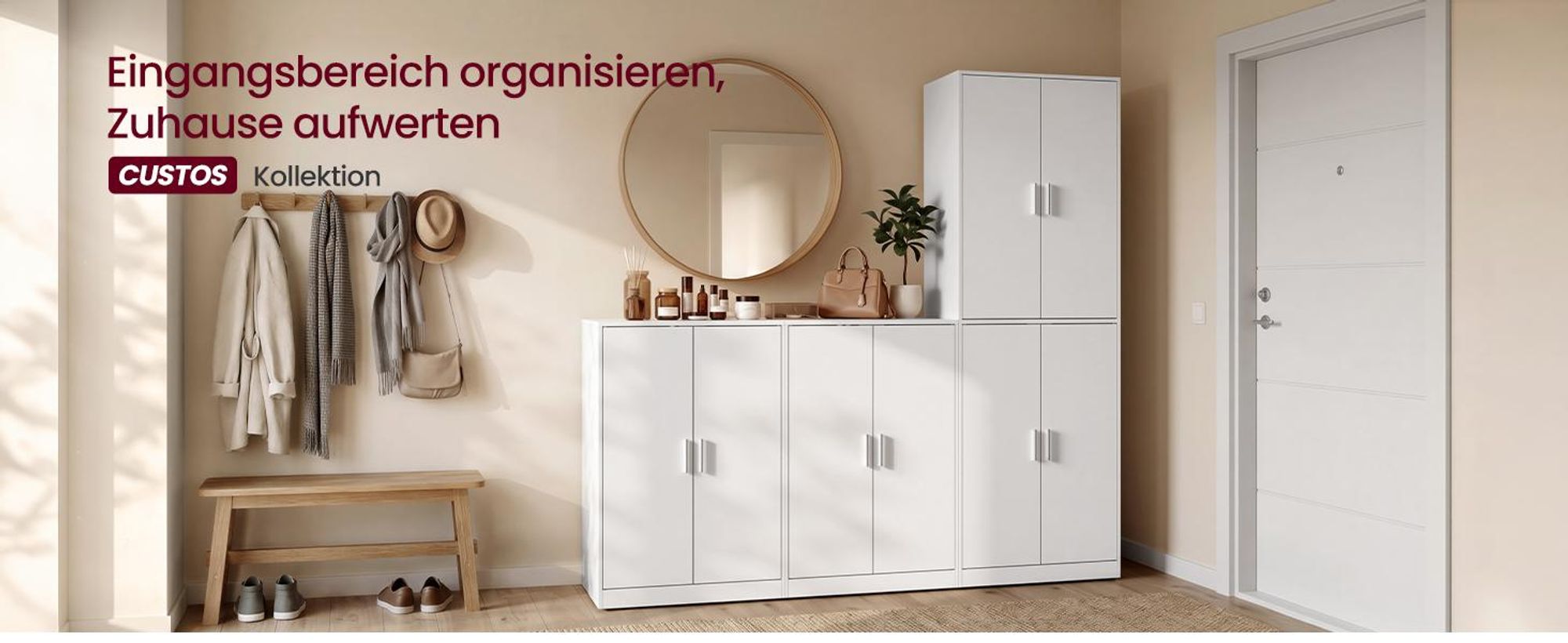 VASAGLE Schuhschrank mit verstellbaren Ablagen, Aufbewahrungsschrank mit Türen, für Flur, freistehend, 9 Ebenen, weiß