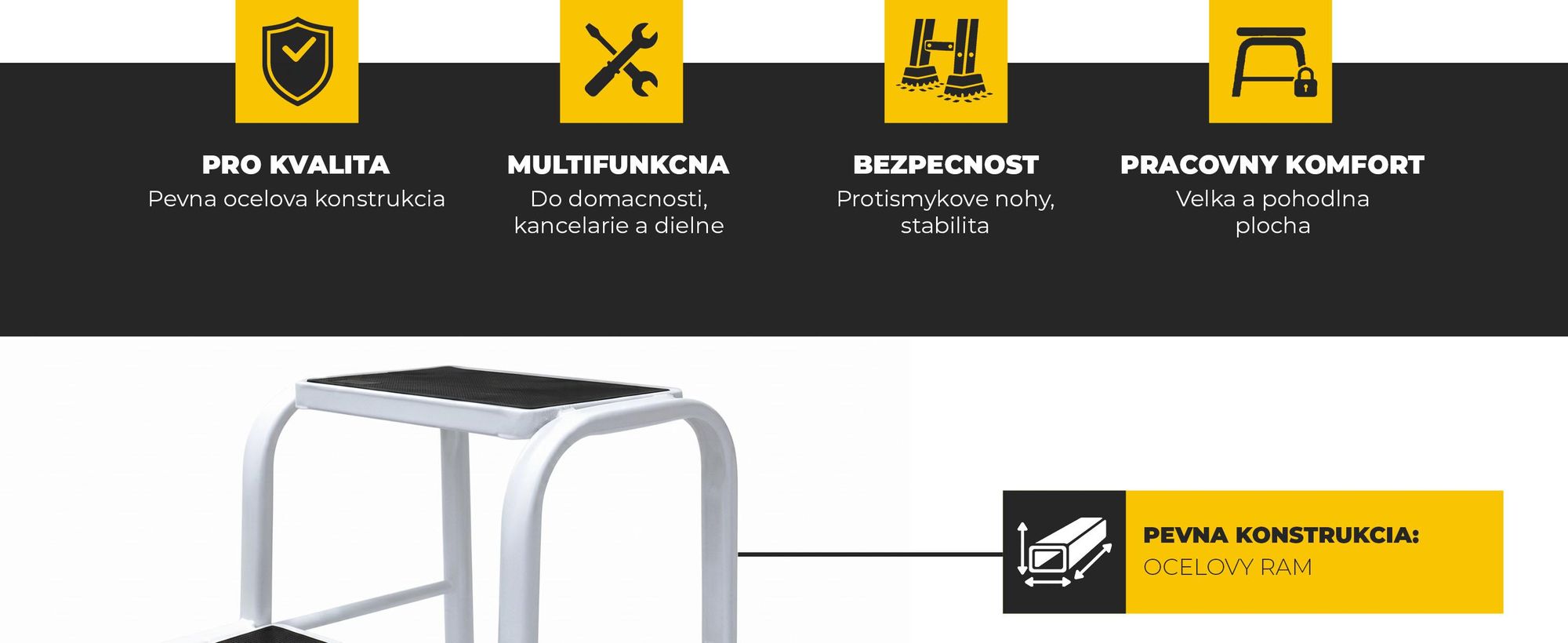 Drabest | Oceľová Stolička 2 Stupne, Stabilná A Odolná, Protišmykové Nožičky, Nosnosť 150 kg, Pre Domácnosť Kanceláriu A Opravy