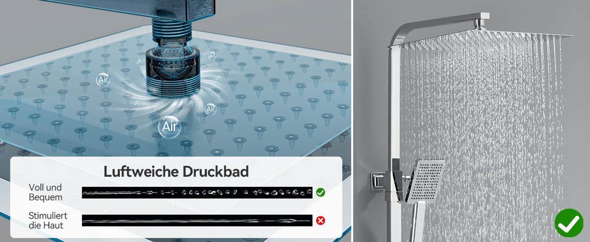 Auralum Duschsystem mit Thermostat Regendusche Duschset Duschkopf Handbrause und Duschstange Duschsäule für Dusche Duscharmatur