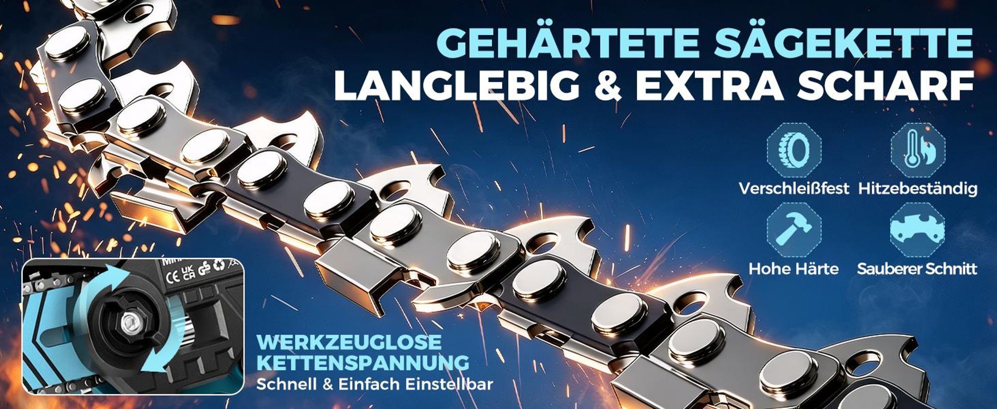 6+8 Zoll Akku-Kettensäge 2x 21V 2000mAh, mini kettensäge mit akku & bürstenlosem Motor,inkl. 2 Akkus, Ladegerät &  Ersatzketten