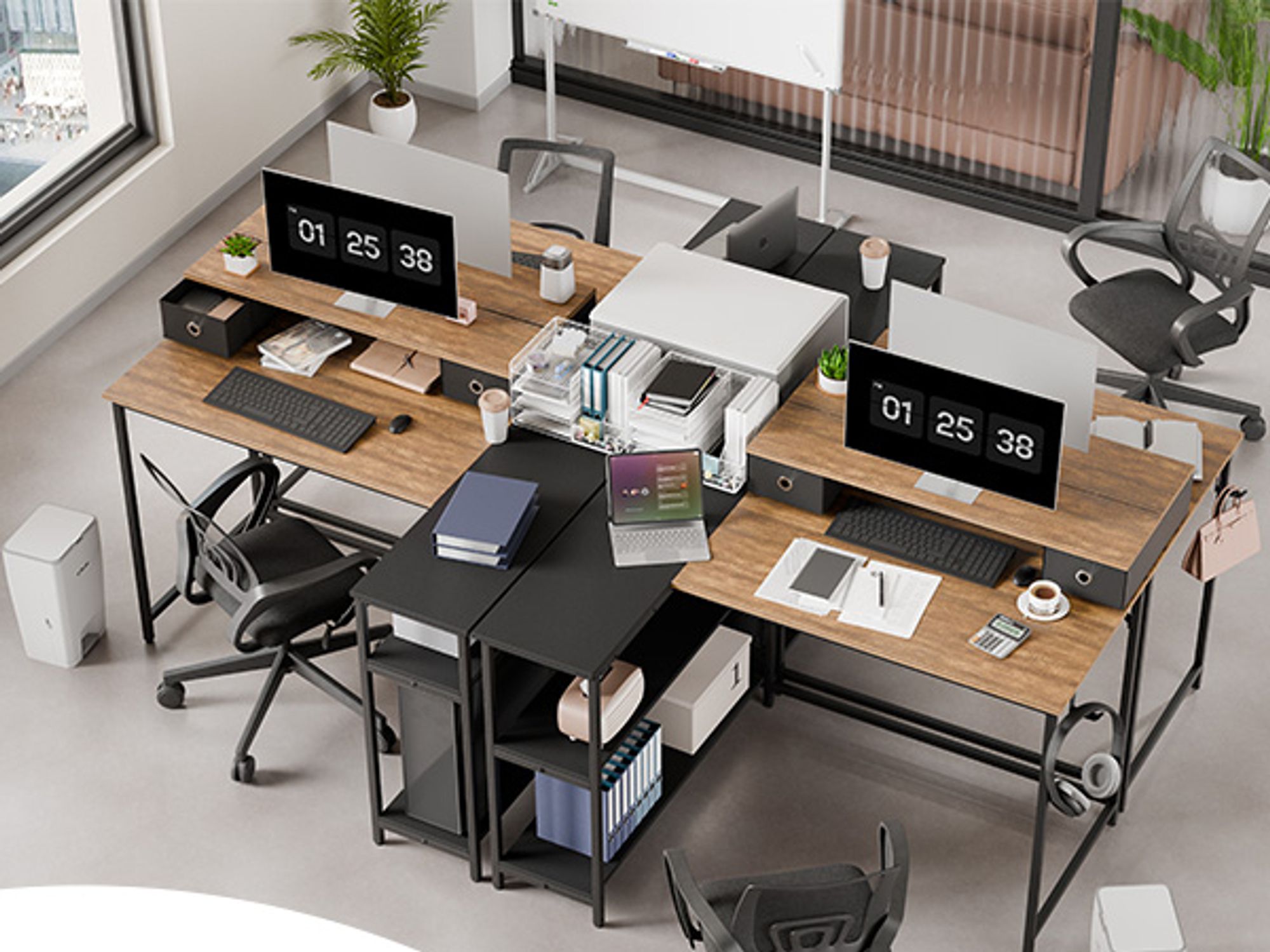 Mondeer L-Förmiger Computertisch Abnehmbare Monitorständer mit 2 Schubladen Schreibtisch mit 2 Regalen links oder rechts 120x90x90cm Schwarz