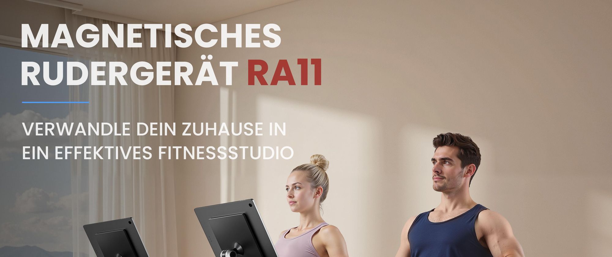 AsVIVA RA11 Rudergerät Heimtrainer, Generatorbetrieb ohne Stromanschluss, Bluetooth-App & Pulsmessung, 6,5 % Schienenneigung, platzsparend, bis 135 kg