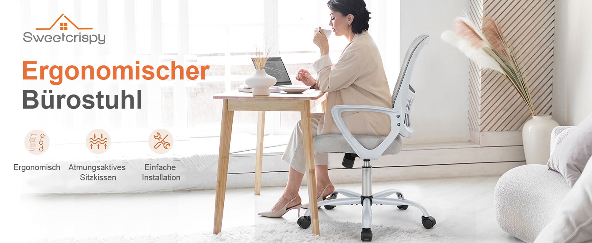 Bürostuhl Ergonomisch, Schreibtischstuhl mit Lendenwirbelstütze, Verstellbaren Armlehnen Bürostühle, Höhenverstellbarer office chair, Drehstuhl