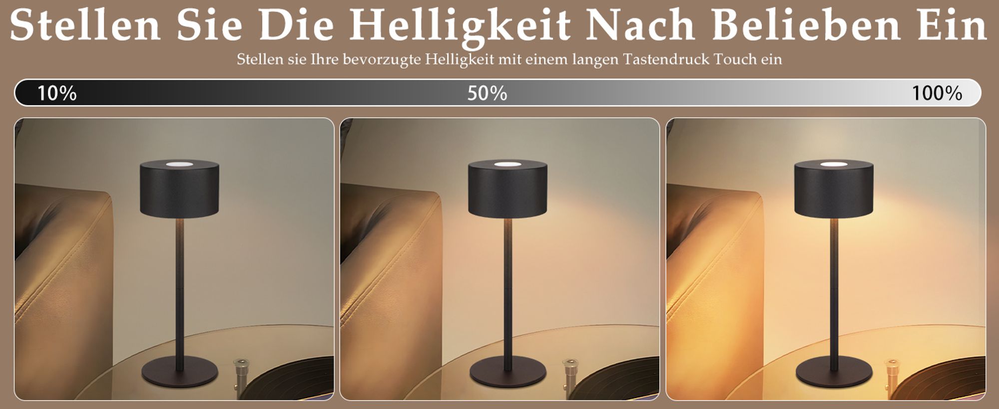 ZMH 2ER LED nachttischlampe Schwarz Tischlampe Touch Dimmbar Akku Tischleuchte Kabellos mit 3 Farbtemperaturen Höhenverstellbar USB Aufladbar