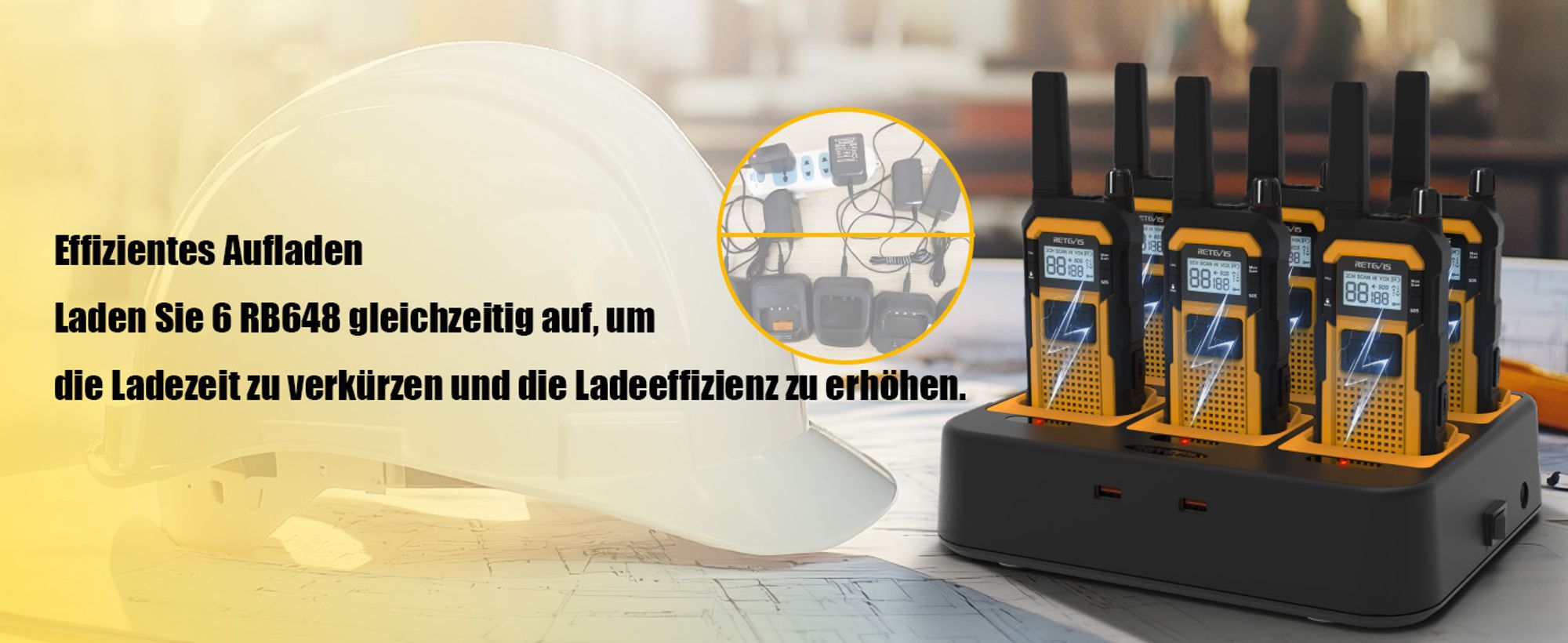Retevis RB648 Funkgeräte, IP67 Wasserdicht, Staubdicht, Robuste, 2000 mAh Handfunkgerät, PMR446 Profi Walkie-Talkie für Baustelle, Industrie (6 Stück)