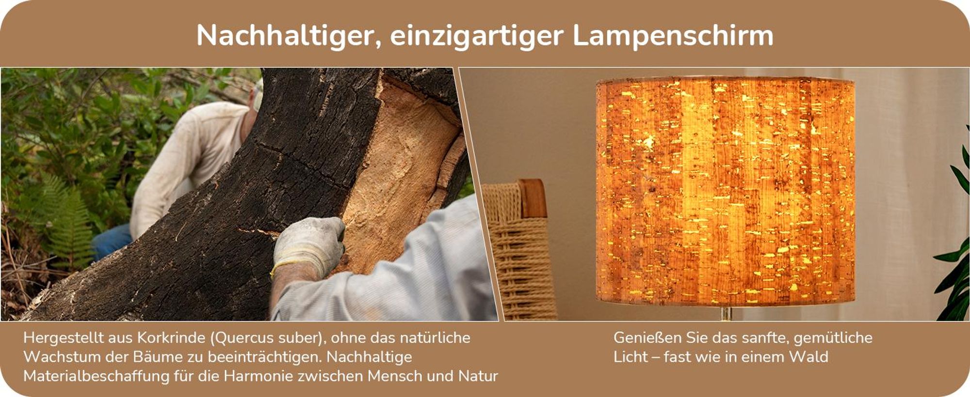 EDISHINE Nachttischlampe Holz, Tischlampe Vintage Landhaus, Boho Rindeneffekt