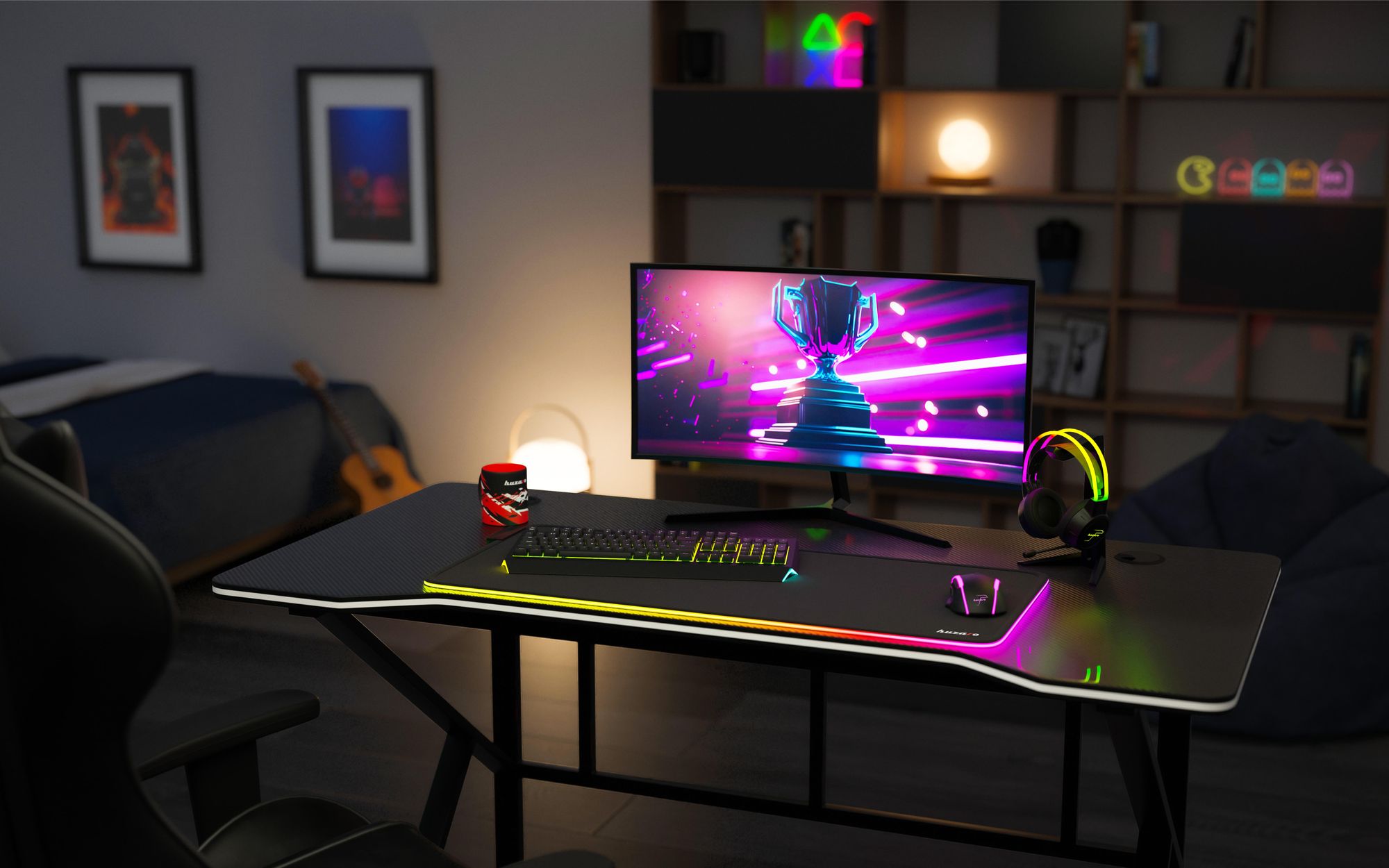 Huzaro Hero 1.6 | Computertisch Gamingtisch Schreibtisch | 120 x 60 cm | Zwei Kabeldurchführung Stahlkonstruktion | Gaming Homeoffice | Schwarz