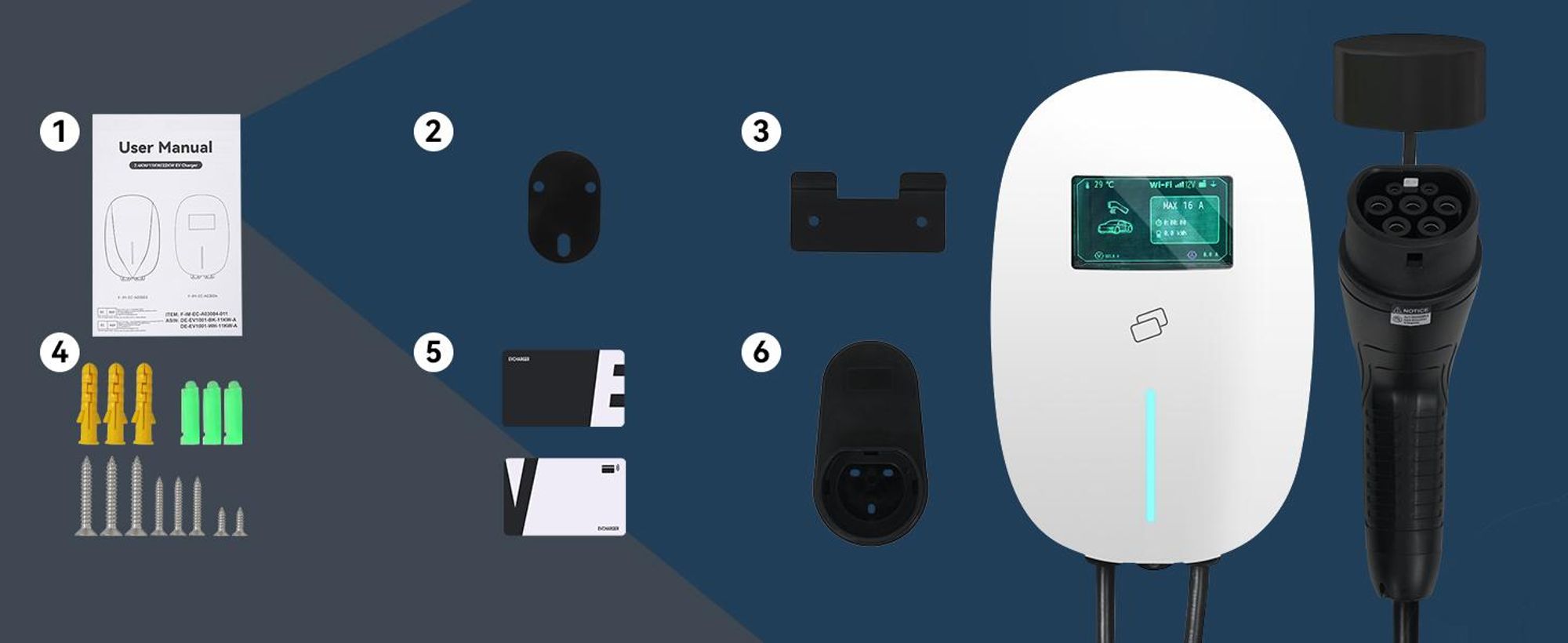 Puluomis Wallbox Ladestation 11kW Ladekabel 7m Typ 2 mit Halter,EV Ladegerät 3-phasig 6-16A einstellbar, IP65 Wasserdicht mit Wlan & Bluetooth weiß