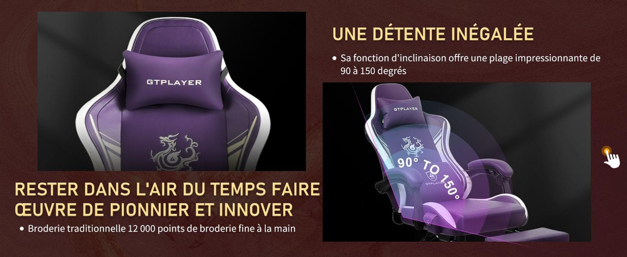 GTPLAYER Chaise de jeu Chaise de jeu avec haut-parleurs Bluetooth et repose-pieds, Dragon Series Chaise de bureau, fauteuil pivotant ergonomique, chaise d'ordinateur Violet