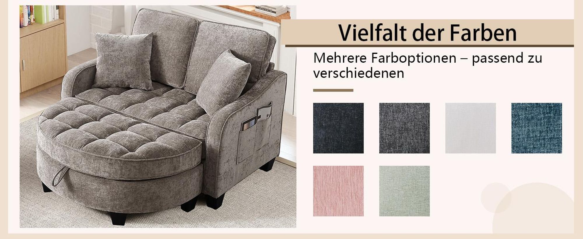 MODFU Multifunktionales Sofa Schlafsofa mit Aufbewahrungs-Hocker,Relaxsofa mit rutschfeste Kunststoffbeine,Braun