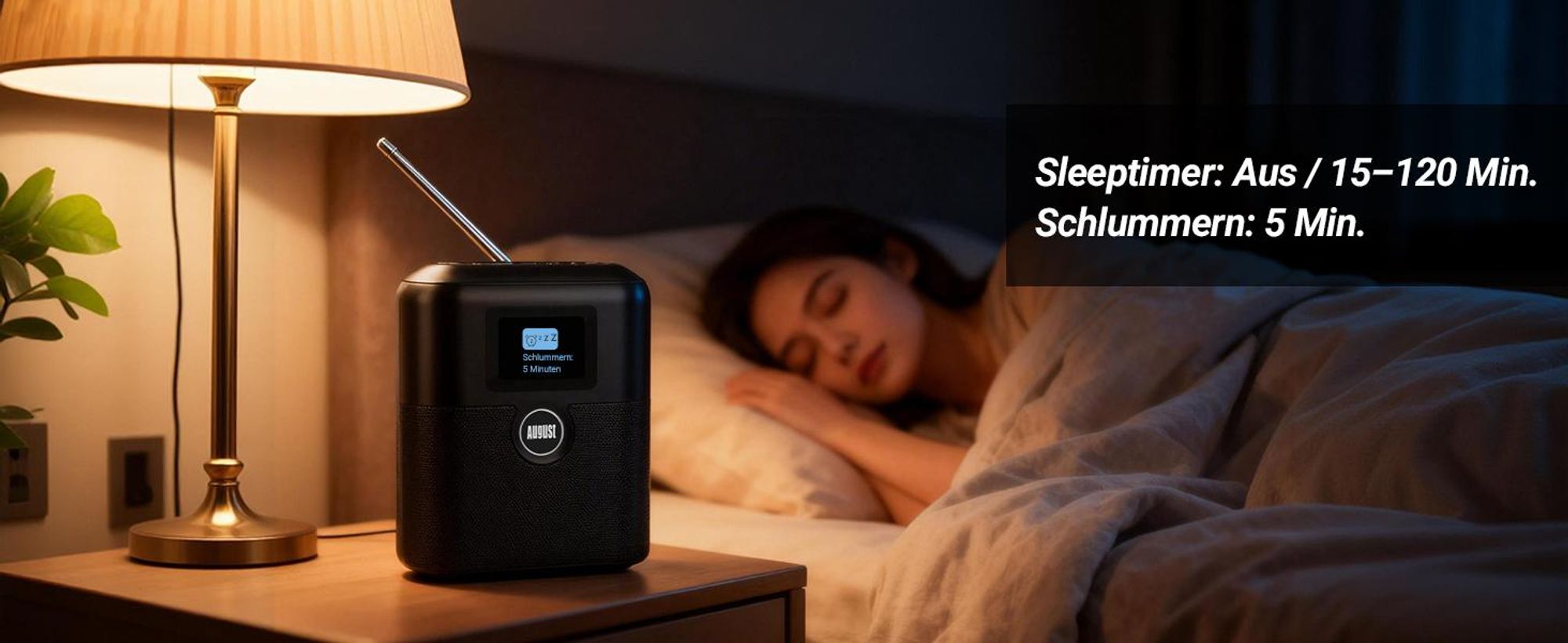 Tragbares DAB+/UKW Radio mit Bluetooth Akku Doppel Wecker, 60 Presets - August MB330