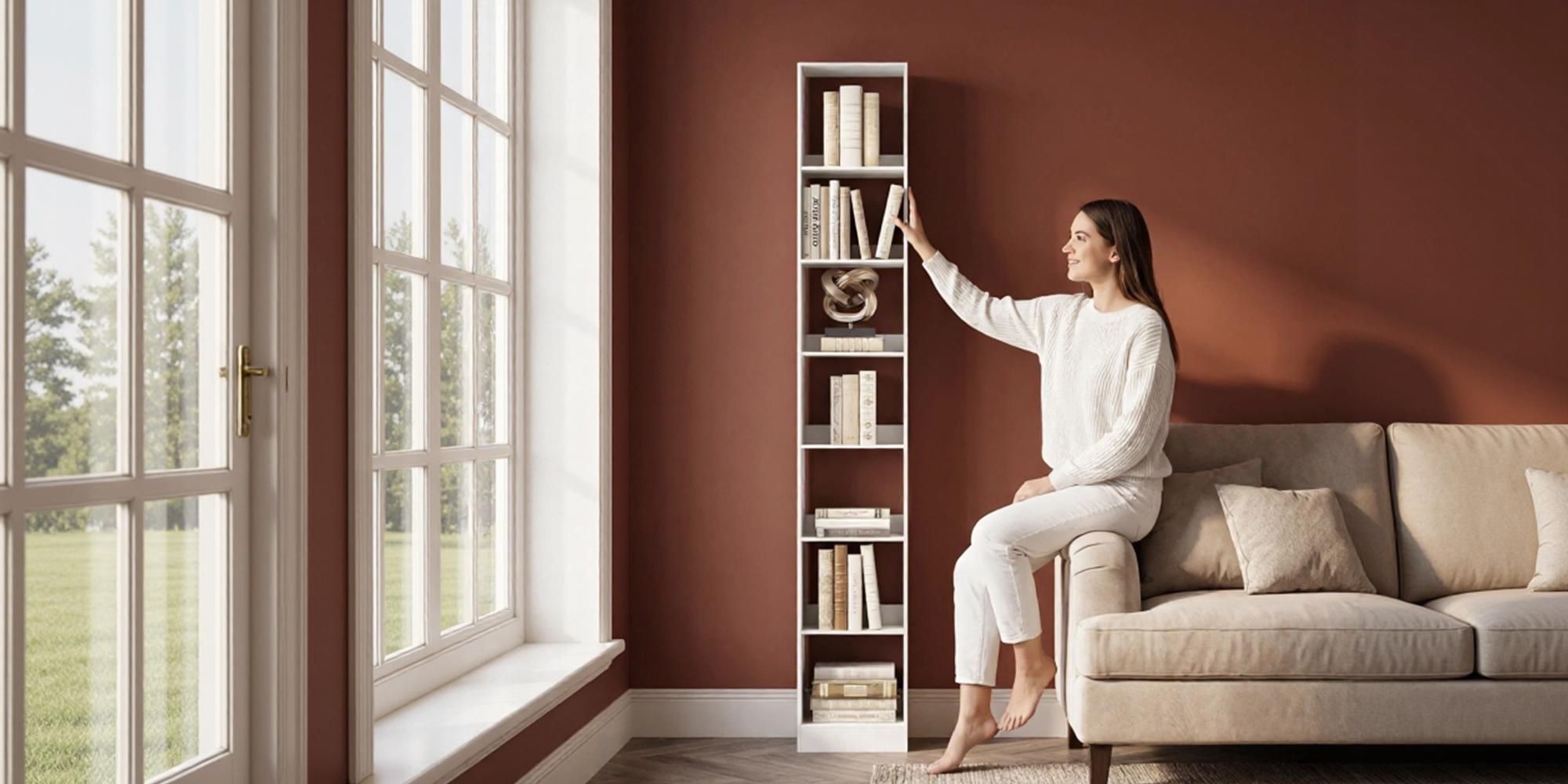6-stöckiges Bücherregal Würfelregal, 24 x 30 x 183 cm Weiß | Aufbewahrungsregal, Präsentationsregal, offenes Regal, für Wohnzimmer Home Office