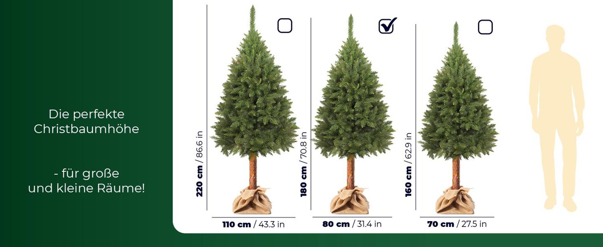KADAX Weihnachtsbaum "Mireval", Christbaum mit Stamm 180 cm