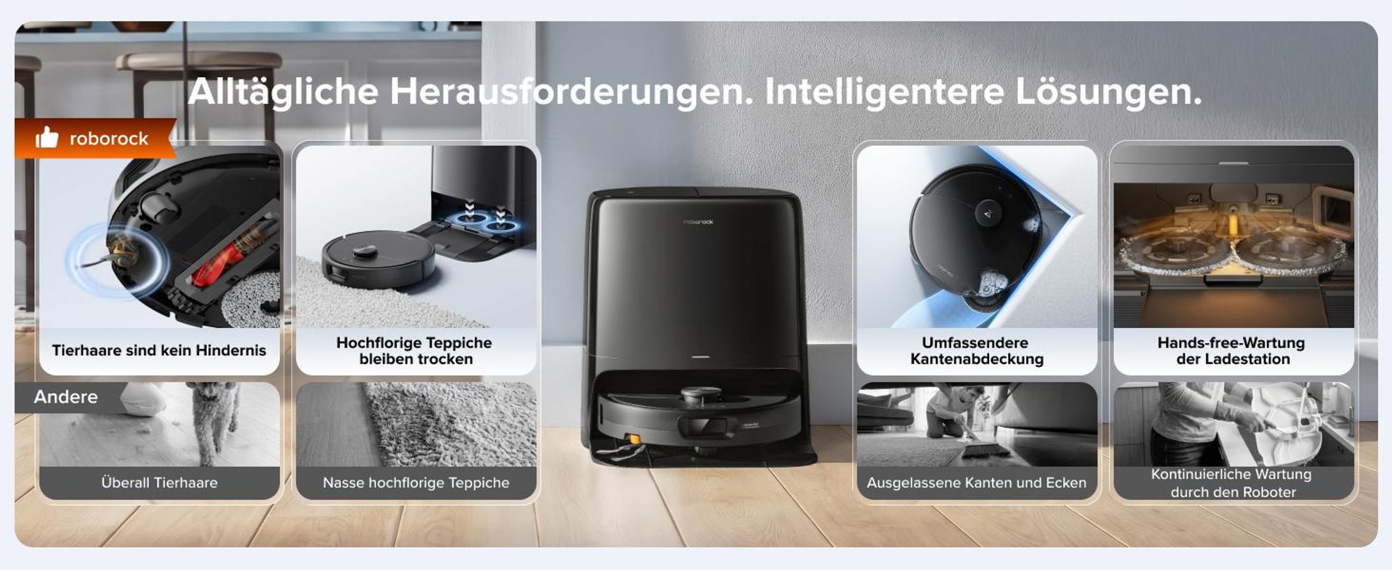 roborock Qrevo 2 Pro Set Saugroboter, 25.000 Pa Saugkraft, Anti-Tangle-System, 75°C Heißwasser-Moppwäsche, FlexiArm-Kantenwischsystem, Schwarz