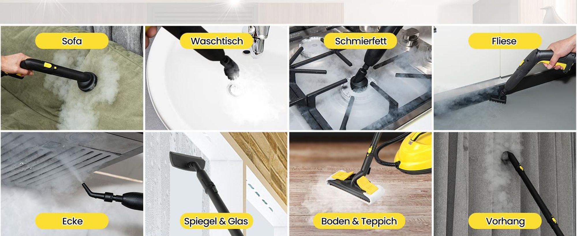 2000W Dampfreiniger, 5 bar Dampfdruck, mit 13 Zubehör, 108m², Handdampfreiniger mit 1,8L Tank & verlängerbare Bediengriff für Teppiche, Boden