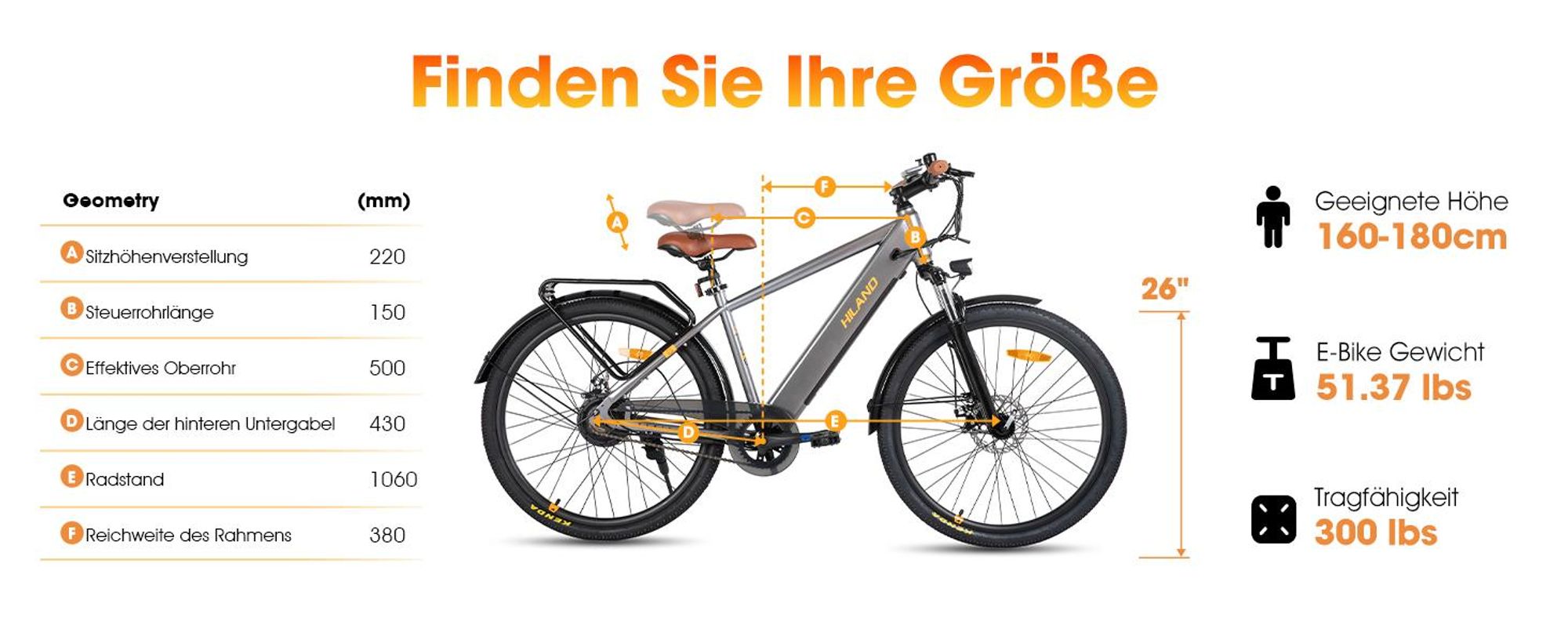 Hiland 26 Zoll 250W Elektro-Mountainbike, 36V 7.8Ah Akku, Elektrofahrrad für Männer Frauen mit Lampe, Gepäckträger, Stoßdämpfende Vorderradgabel, Grau