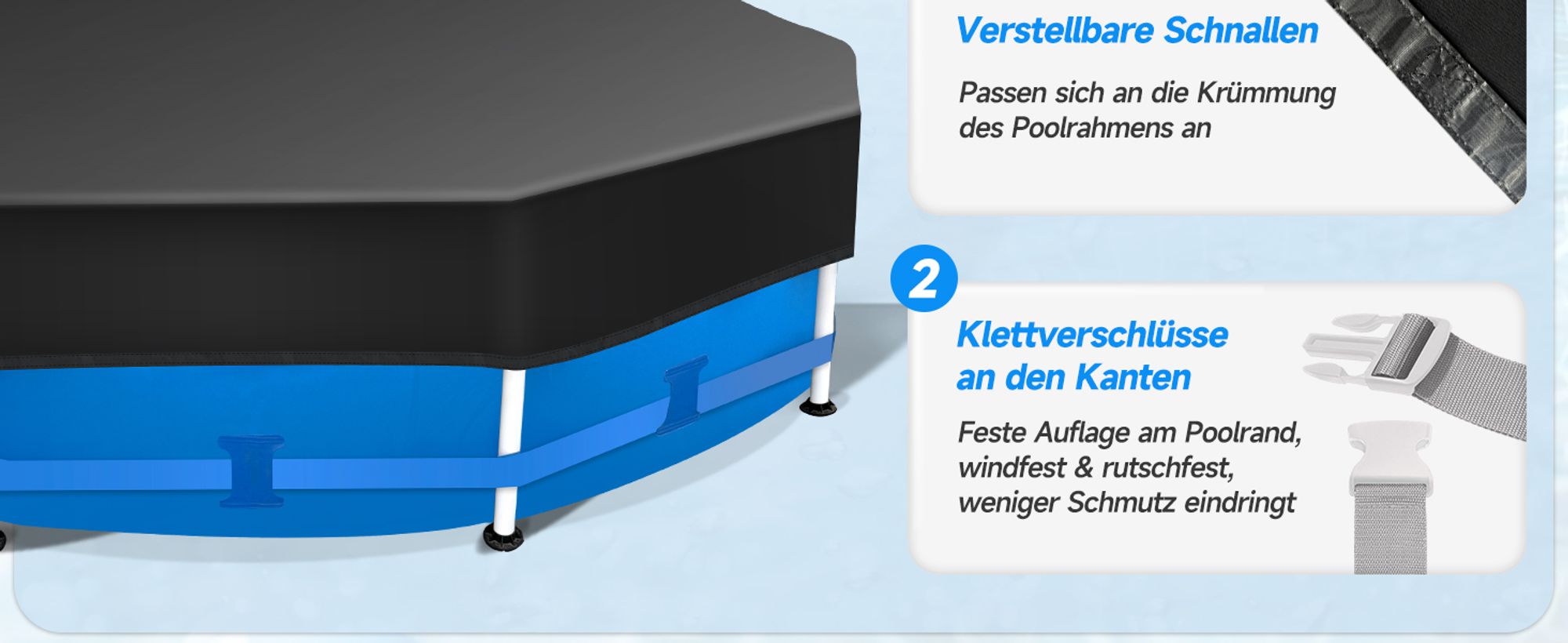 Sekey Poolabdeckung Rund Hochdichtes Abdeckplane für Stahlrahmenbecken, 366 cm, Schwarz