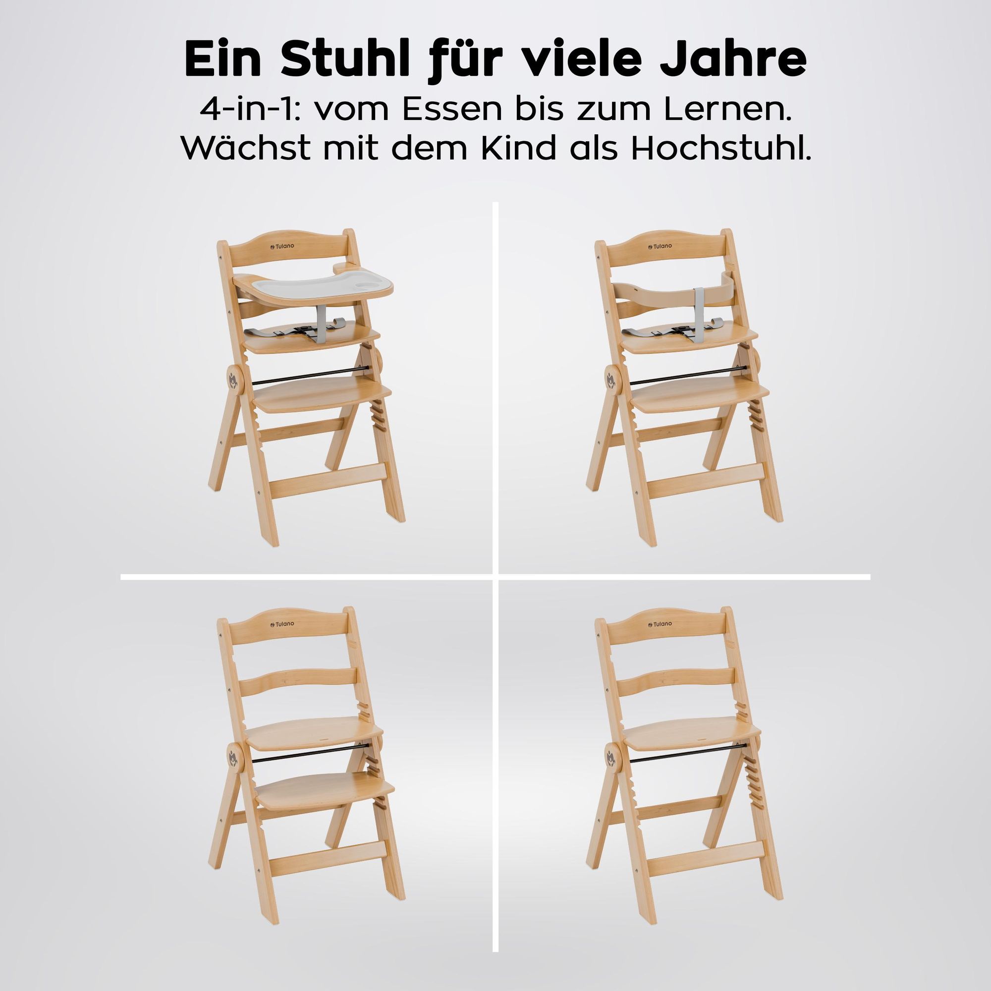 Multifunktionaler Hochstuhl 4in1 Faltfunktion von 6 Monaten bis zu 12 Jahren 9 Einstellungsstufen Ergonomische Rückenlehne Abnehmbare Fußstütze