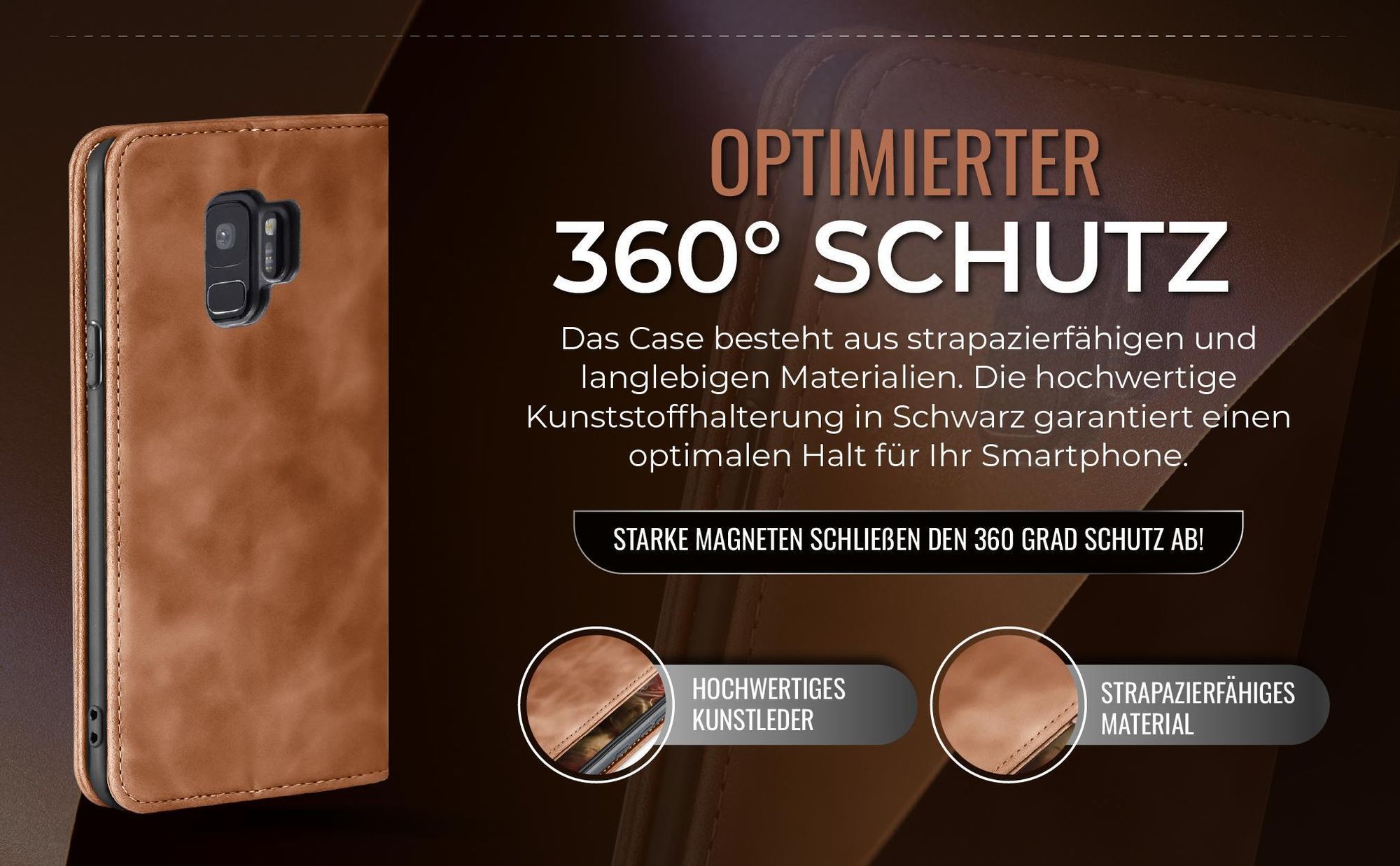 Hellbraune Handyhülle für Samsung Galaxy S9 mit 360 Grad Schutz