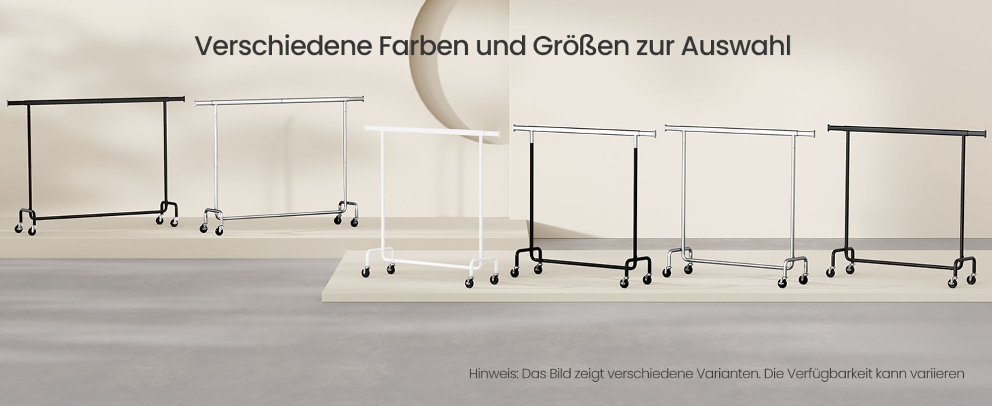 SONGMICS Kleiderständer auf Rollen, Garderobenständer, hochbelastbar, ausziehbare Kleiderstange, bis 110 kg belastbar, 45 x (160-200) x 162,9 cm