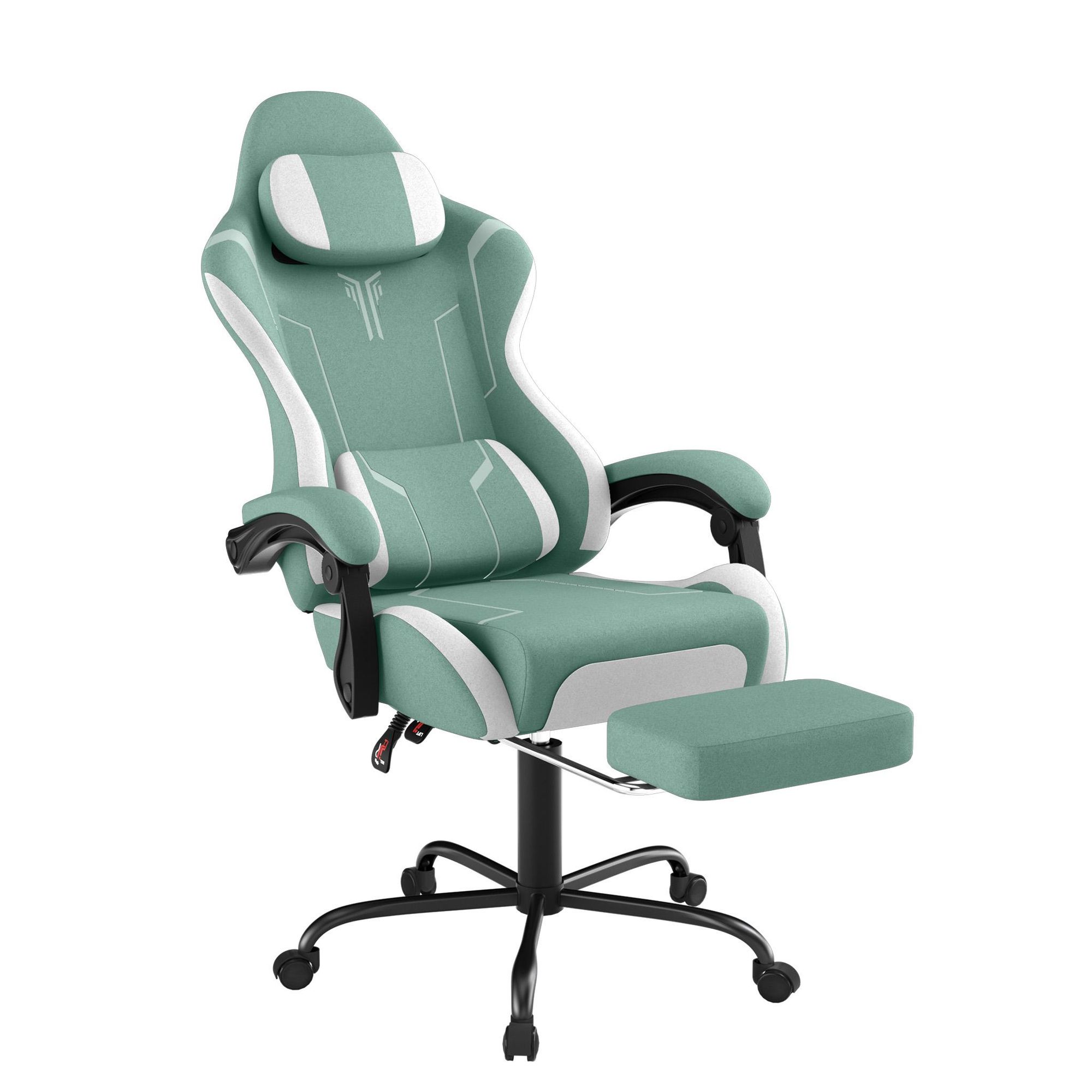 KRZESŁO GAMINGOWE ROSEJANE – Ergonomiczne krzesło do gier z funkcją masażu i podnóżkiem, regulowane oparcie (90°-135°), fotel gamingowy z poduszkami pod głowę i lędźwi, kolor zielony