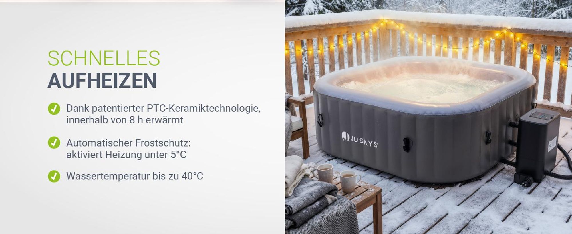 Juskys® Whirlpool SpaLuxe Grau/Blau - 3000W 130 Düsen aufblasbar 185x185x65 cm