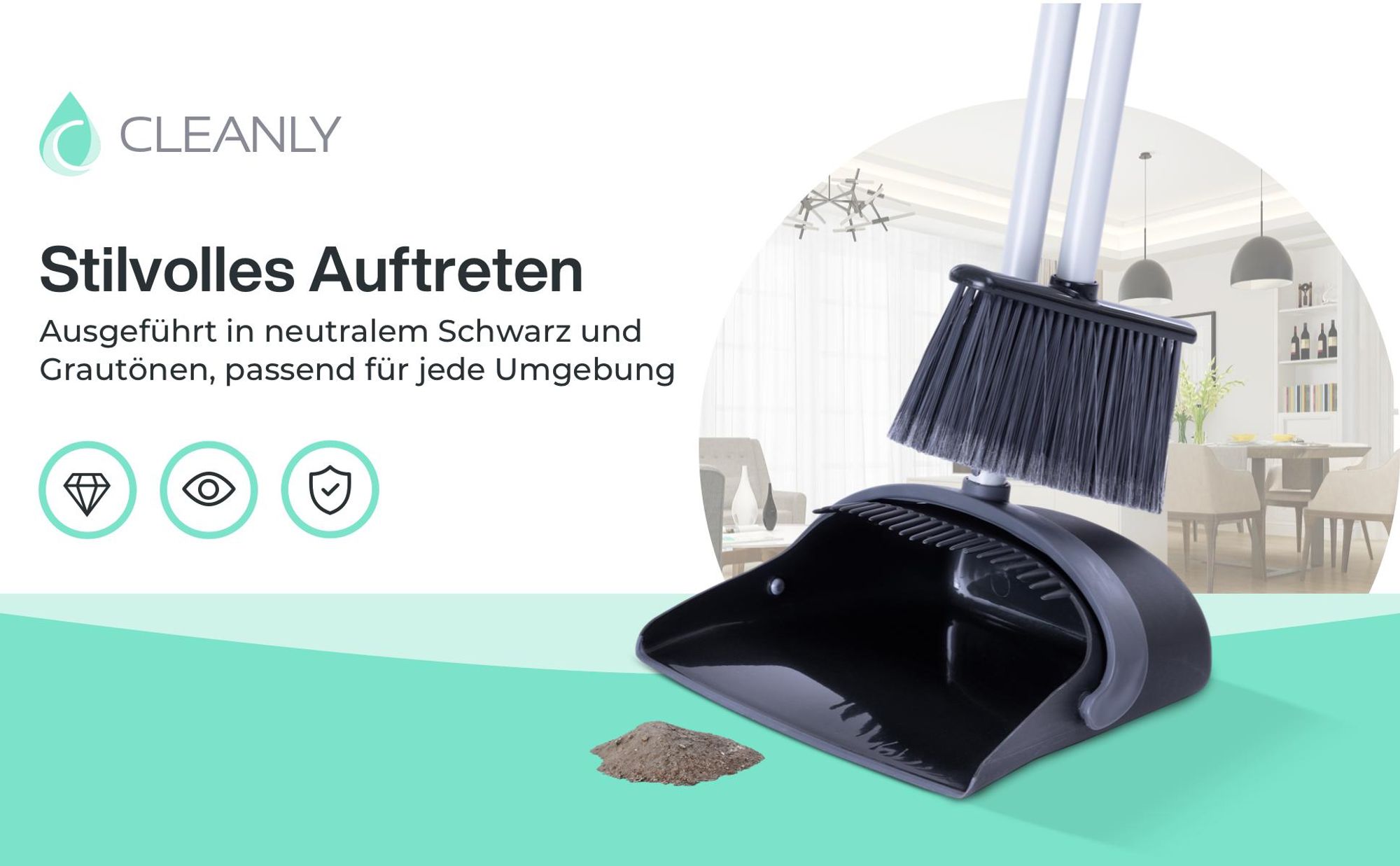 Stilvolles Besen- und Kehrschaufel-Set von CLEANLY