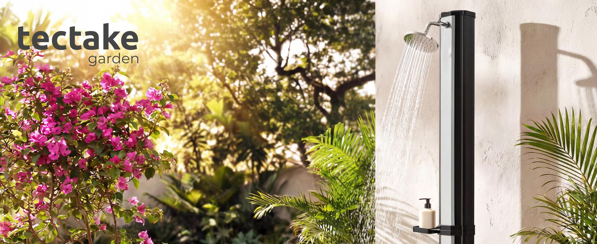 tectake® Solardusche Ofanto 35 Liter, mit Seifenablage extra Wasserhahn, inklusive Schutzhülle