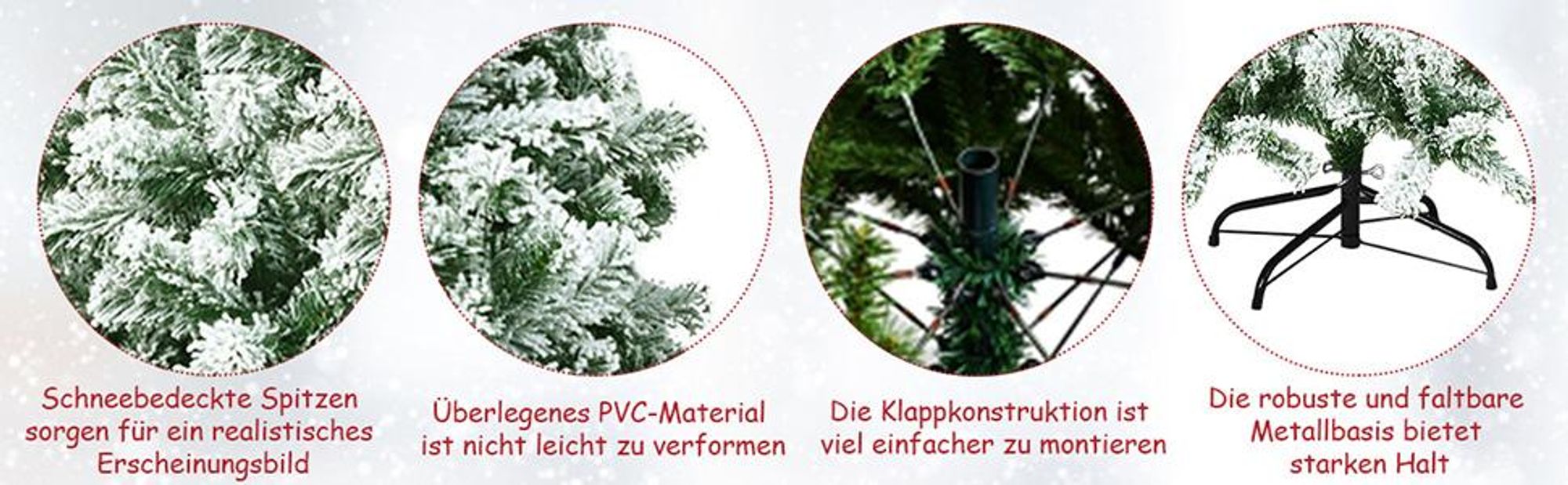 COSTWAY Künstlicher Weihnachtsbaum 180cm, Tannenbaum mit Schnee, 928 PVC-Spitzen, Metallständer & Klappsystem, Christbaum Kunstbaum Weihnachten