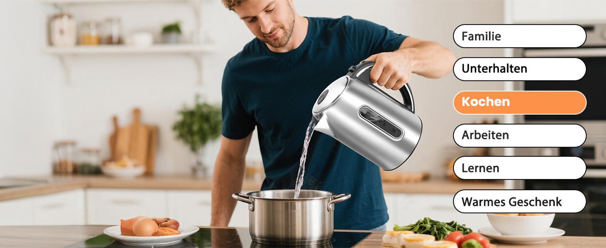 Aigostar - Wasserkocher Edelstahl 1,7L, 2200W, mit Kalkfilter, LED Beleuchtung, Mit Wasserstandsanzeige, Schnelles Kochen, Abschaltautomatik, BPA frei