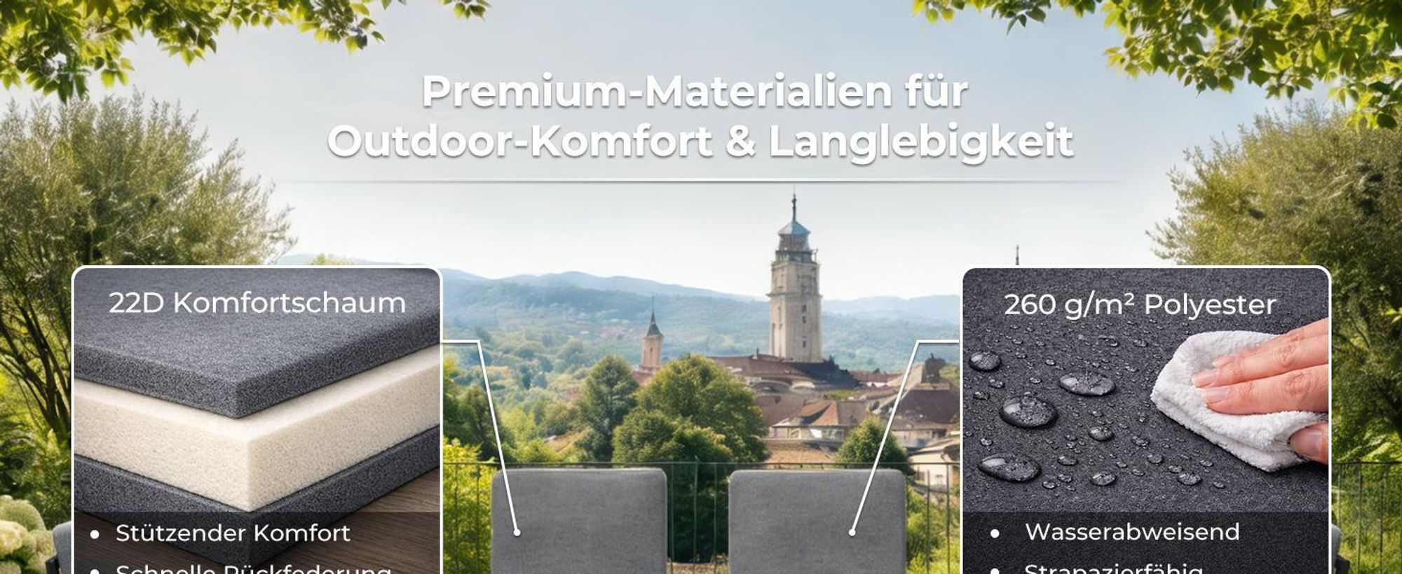 MeXo Gartenlounge-Set Gartenmöbel Set Aluminium 4 Personen, wetterfeste Garten-Essgruppe mit dicke Kissen & Esstisch 140x80x70cm, Outdoor Indoor Möbel