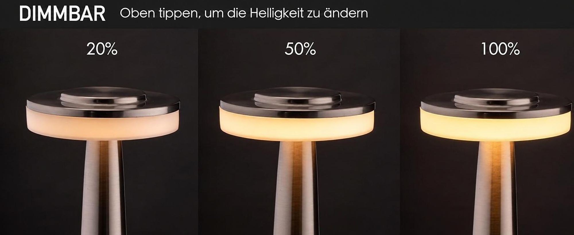 Schreibtischlampe,Nachttischlampe,Nachtlicht, Touch Steuerung Augenschutz Leselampe,Kabellos Dimmbar Tischleuchte,dreifarbige Lampe,LED-Metall, Silber