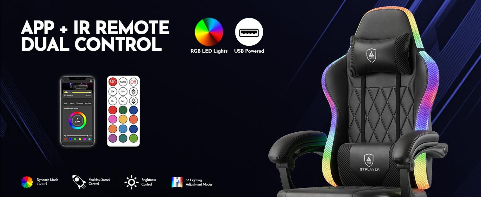 Chaise de jeu GTPLAYER, chaise de bureau, Gaming Chair avec barre lumineuse LED, chaise de gamer, dossier avec sac de rangement Chaise ergonomique pour PC