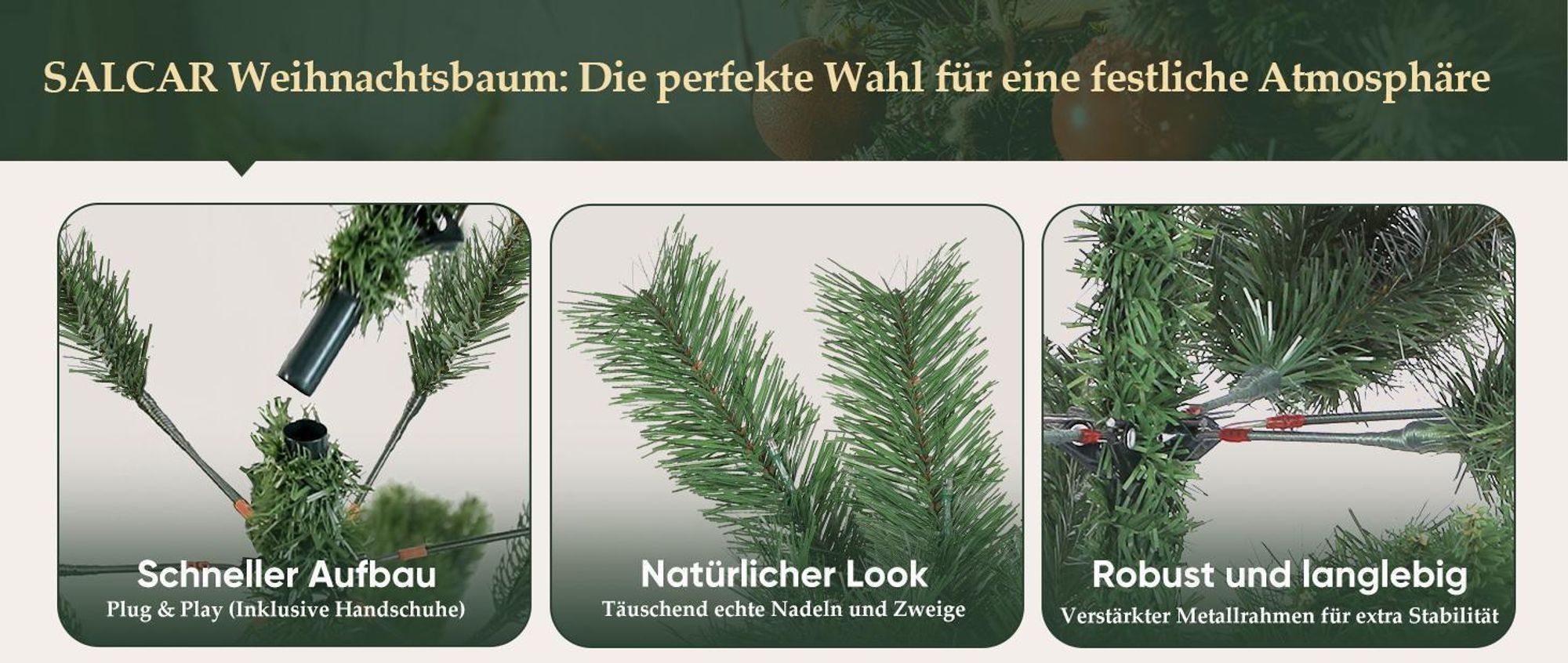 Salcar 240 cm Künstlicher Weihnachtsbaum mit Beleuchtung, 2 Lichtfarben (Warmweiß/Bunt), LED Tannenbaum inkl. Fernbedienung