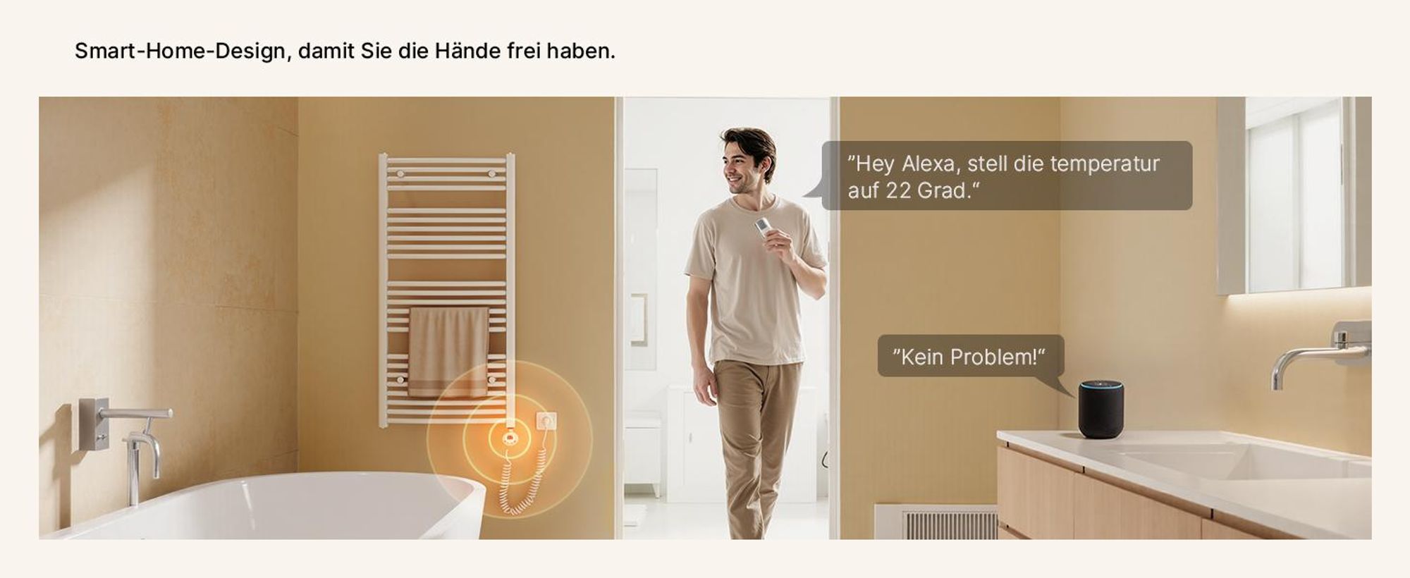 EMKE Heizstab 300W mit Wifi App Steurung Timer Funktion, weiß, 4 Heizmodi Childlock Google Home Sprachsteuerung für Badheizkörper