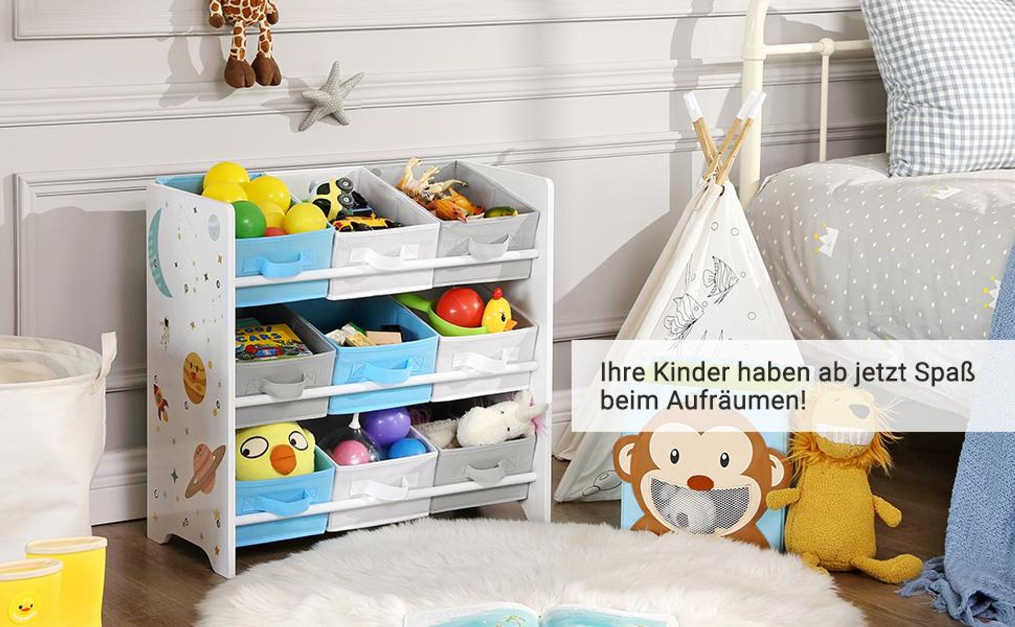 SONGMICS Kinderregal Spielzeugtruhe Kinder Bücherregal mit 9 Aufbewahrungsboxen