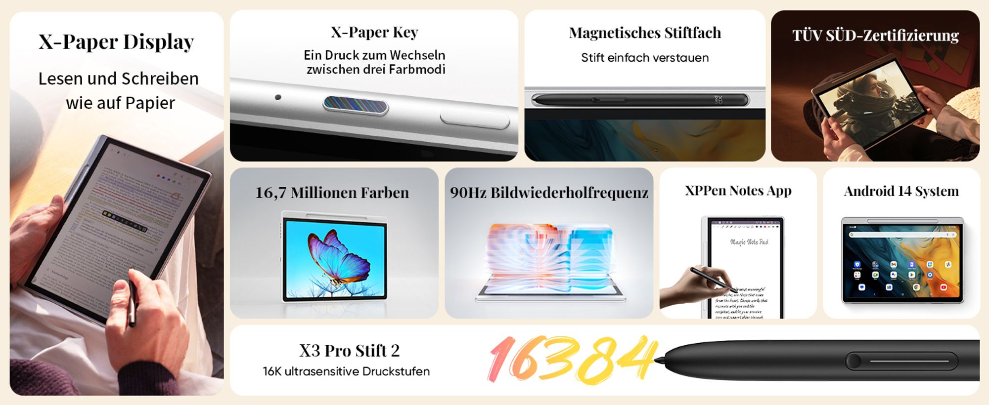 XPPen Magic Note Pad, Verkabelt & Kabellos, 5080 lpi, 148 x 236 mm, USB/Bluetooth, 31 cm (12.2"), IPS