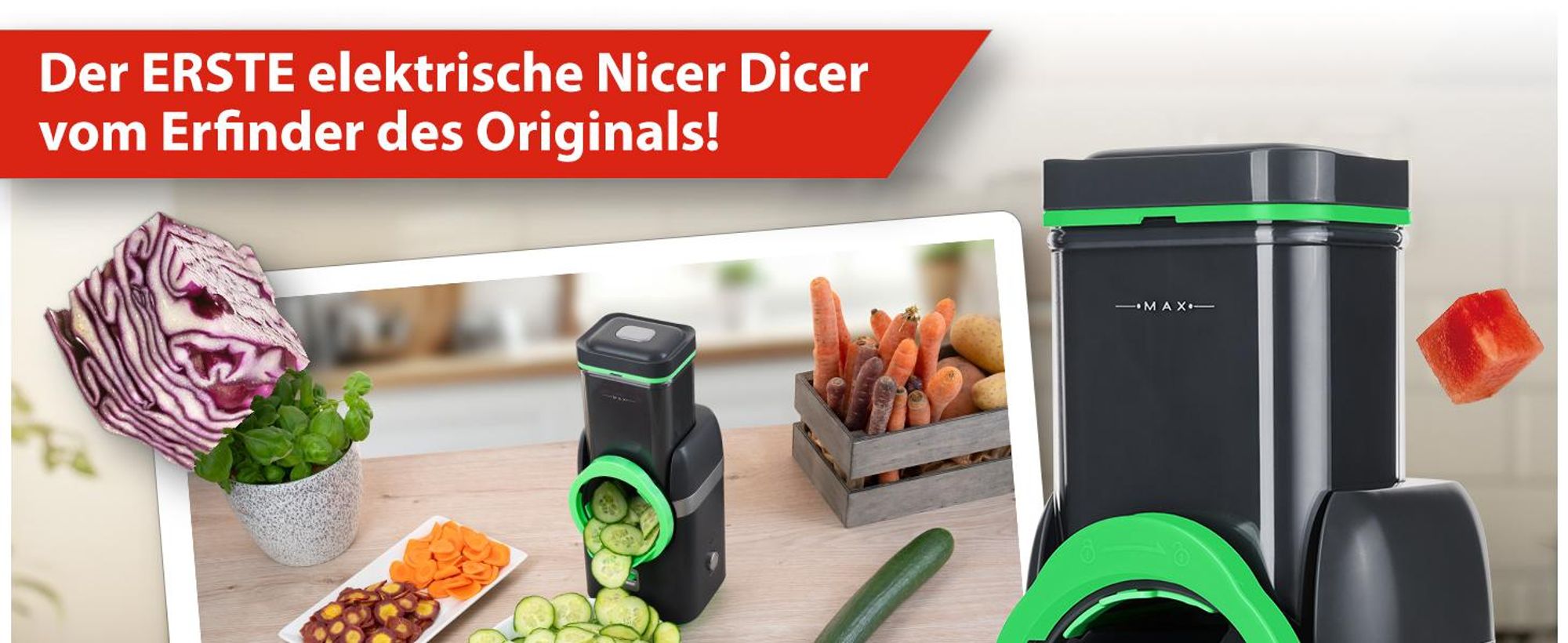 Nicer Dicer Electro Gemüseschneider Deluxe Set 32 tlg, elektrische Gemüsehobel für Würfel, Scheiben, Julienne, Küchenreibe Multizerkleiner