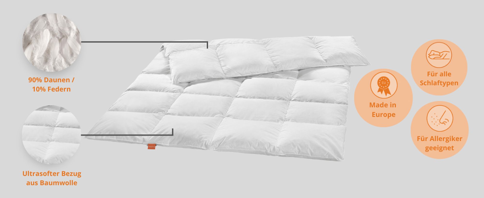 extra warme Daunendecke, 155 x 220 cm, 90% Daunen / 10% Federn, Steppbett, sleepling