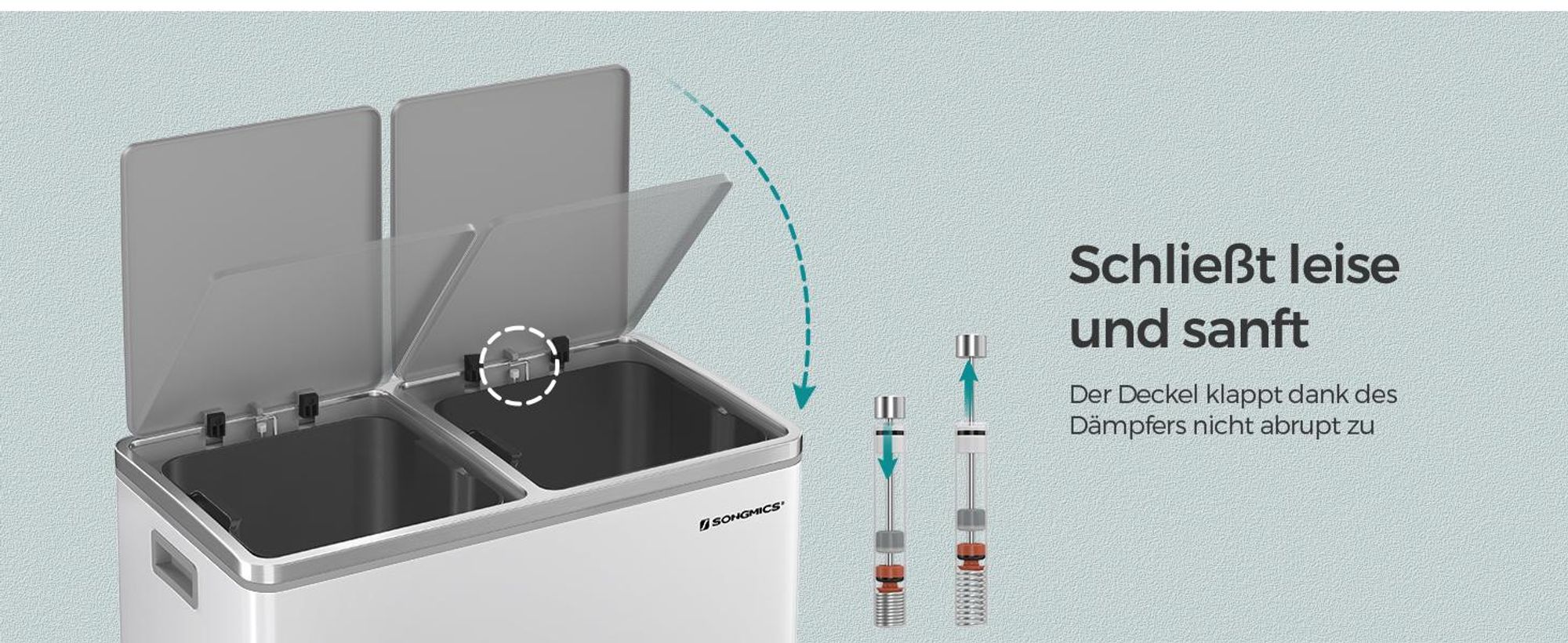 SONGMICS Mülleimer Mülltrennsystem, mit 2 Fächern, 2 x 30 L, Küche
