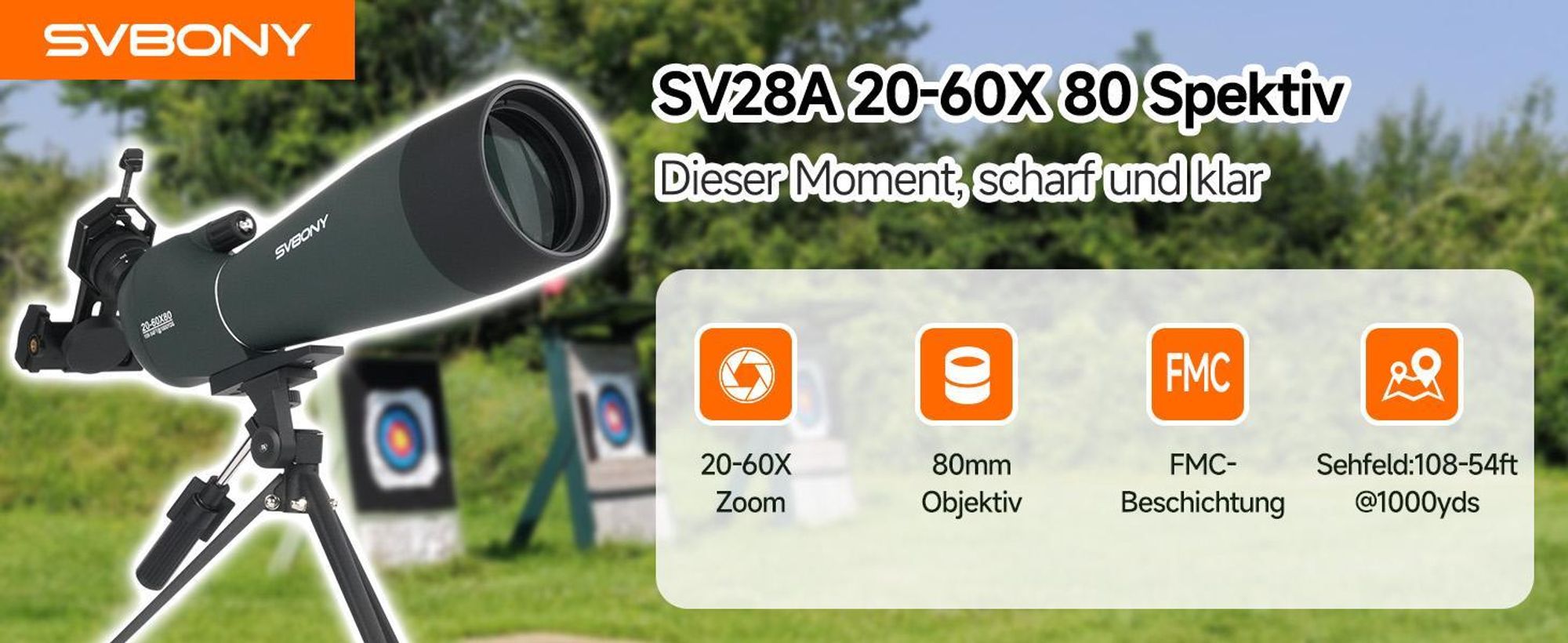 Svbony SV28 Upgrade 20-60x80 Spektiv, mit Telefonadapter und Kamarastativ, HD FMC, Long Range Spotter Scope, für Vogelbeobachtung, Sportschützen